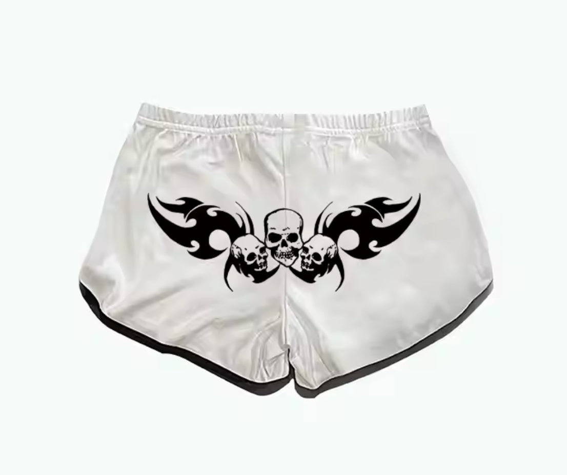 WHITE SKULL AND FLAME SHORT