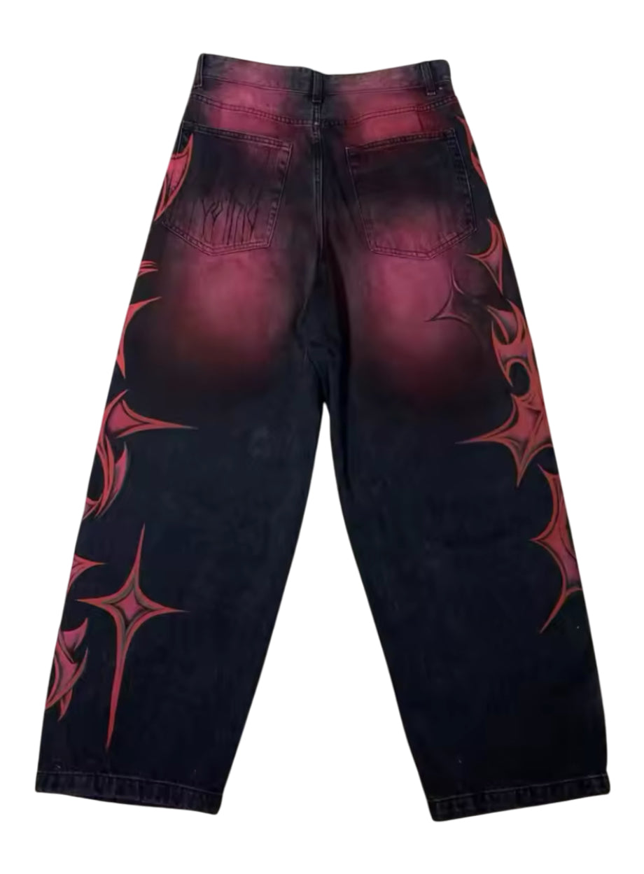 Red Thorn Print Jeans