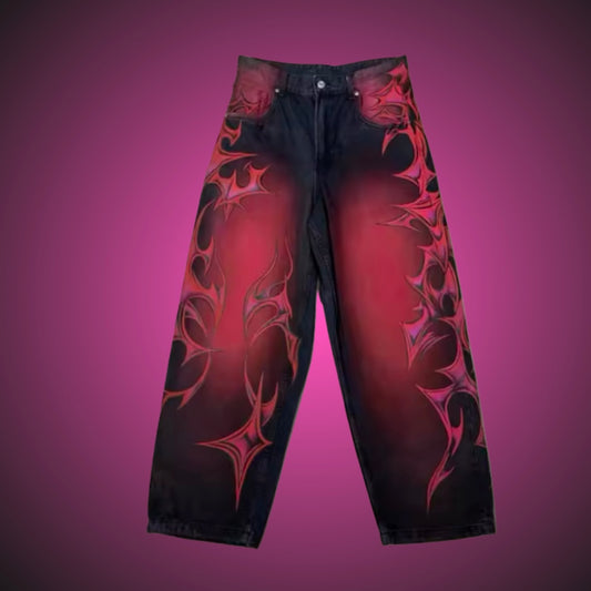 Red Thorn Print Jeans