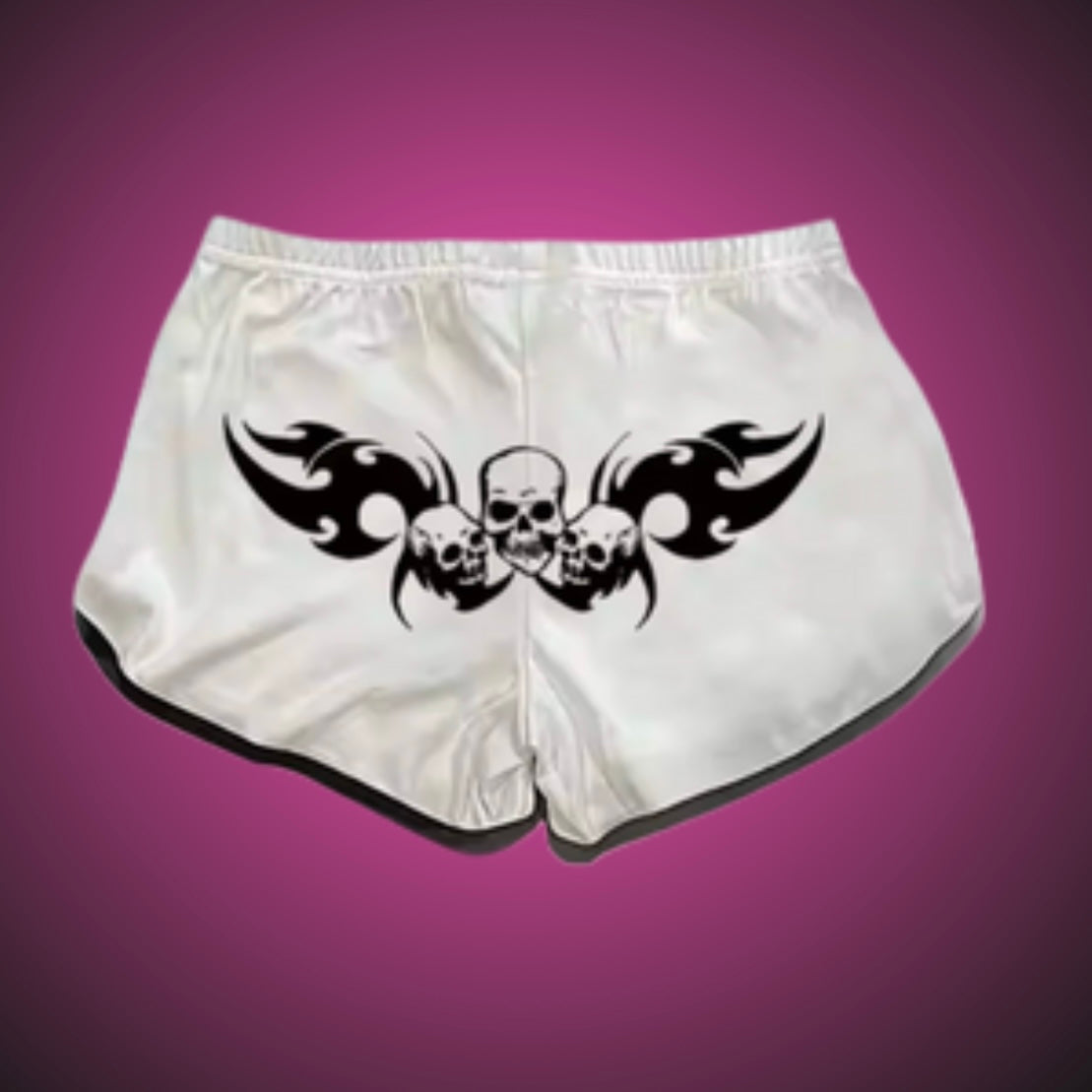 WHITE SKULL AND FLAME SHORT