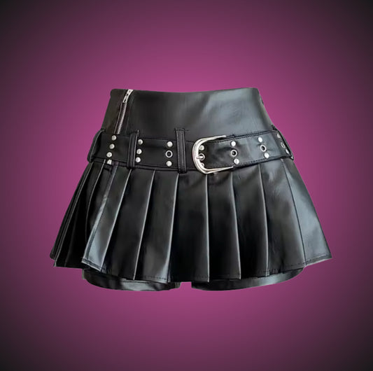 LEATHER PLEATED SKIRT