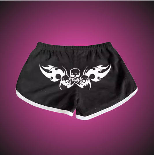 BLACK SKULL AND FLAME SHORT