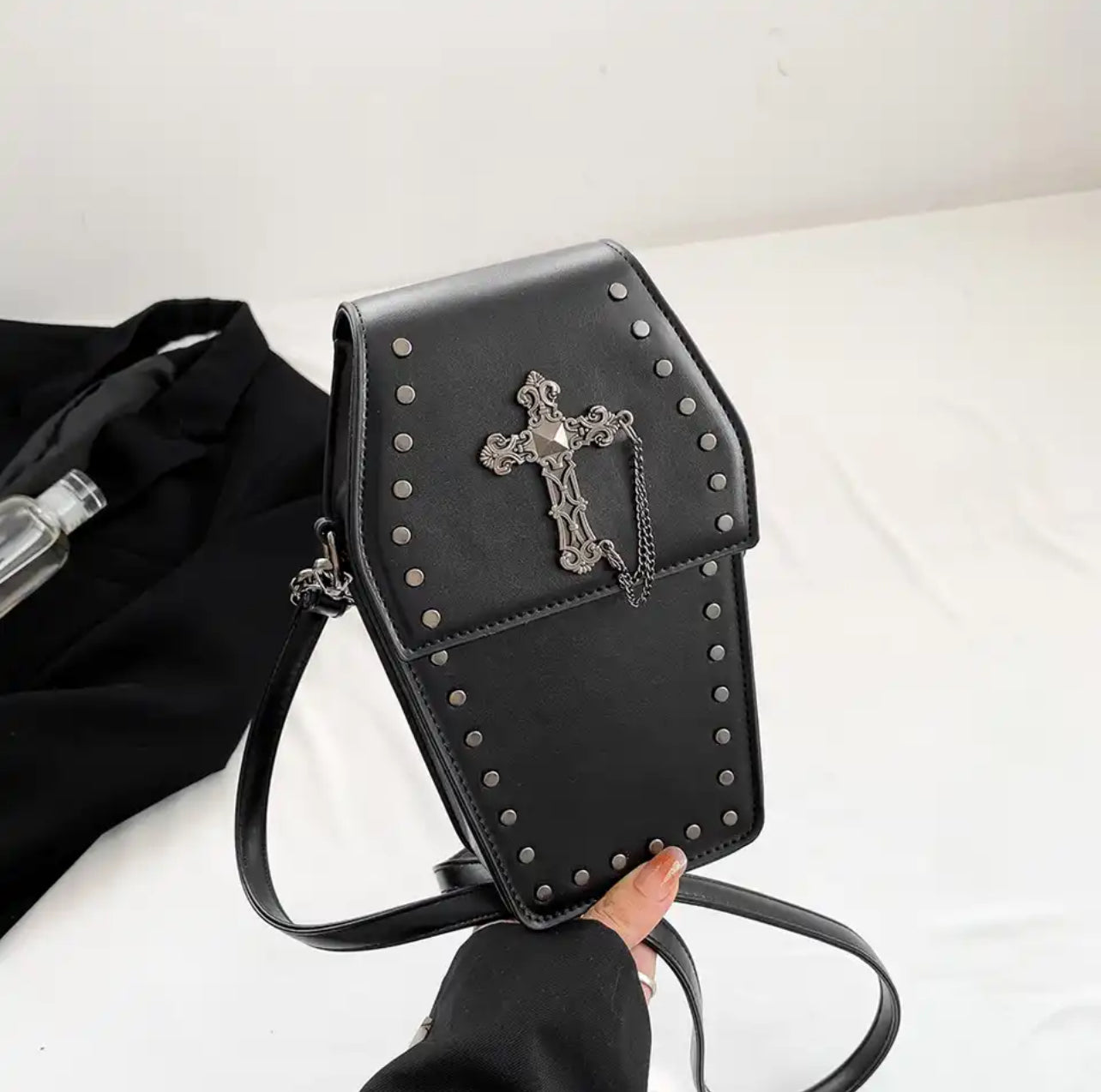 BLACK COFFIN CROSSOVER BAG