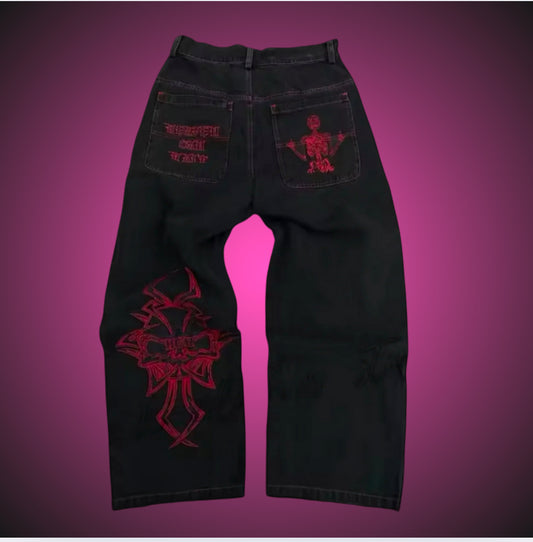 SKULL EMBROIDERY JEANS